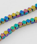 MULTI (HB5306-4) Non-magnetic Synthetic Hematite, Faceted Cube, 4mm Non-magnetic Synthetic Hematite Beads Strands, Faceted, Grade A, Round, Green Plated Size: about 4mm in diameter, 4mm thick, hole: 1mm; 100pcs/strand, 15.5".
