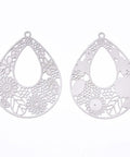 Non-Tarnish 304 Stainless Steel Filigree Pendants, Etched Metal Embellishments, Teardrop with Leaf 38mm Non-Tarnish 304 Stainless Steel Filigree Pendants, Etched Metal Embellishments, Teardrop with Leaf 38mm