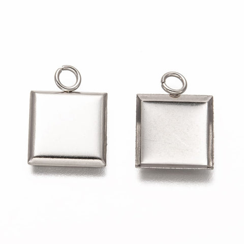 Non-Tarnish 304 Stainless Steel Square Cabochon Pendant Setting – 10mm Stainless Steel Square Cabochon Setting 10mm | BalzarCrafts