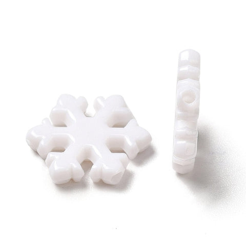 Opaque Acrylic Beads, Christmas Snowflake, White Opaque Acrylic Beads, Christmas Snowflake, White