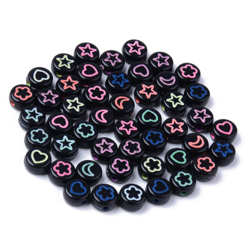 BLACK MIX (AB7604-MB) Opaque Acrylic Beads, Flat Round 7mm Opaque Acrylic Beads, Flat Round 7mm