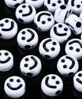 Opaque Acrylic Beads, Flat Round with Smiling Face, White 7x4mm Opaque Acrylic Beads, Flat Round with Smiling Face, White 7x4mm
