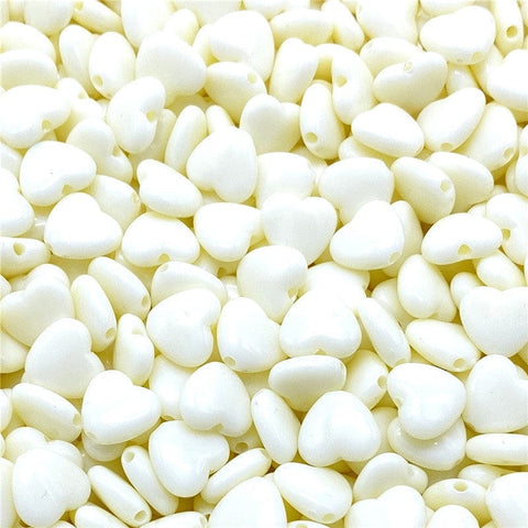 WHITE Opaque Acrylic Beads, Heart, 9mm Opaque Acrylic Beads, Heart, 9mm