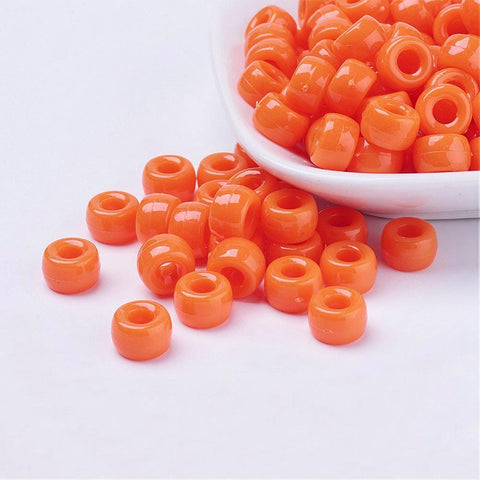 ORANGE RED Opaque Acrylic European Barrel Beads – 9mm, 4mm Hole Opaque Acrylic European Barrel Beads 9mm | BalzarCrafts