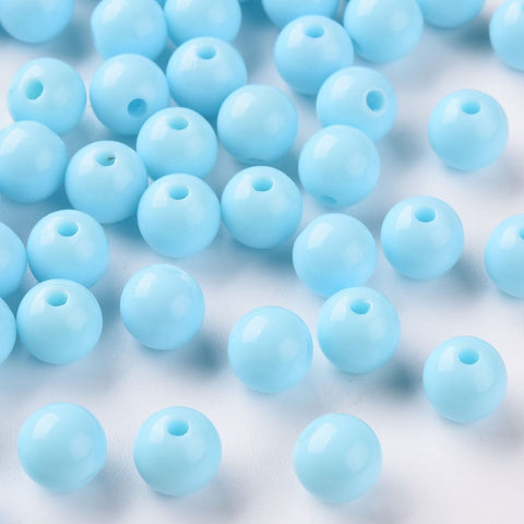 Sky Blue Opaque Acrylic Round Beads – 8 × 7mm, 2mm Hole Opaque Acrylic Round Beads 8 × 7mm | BalzarCrafts