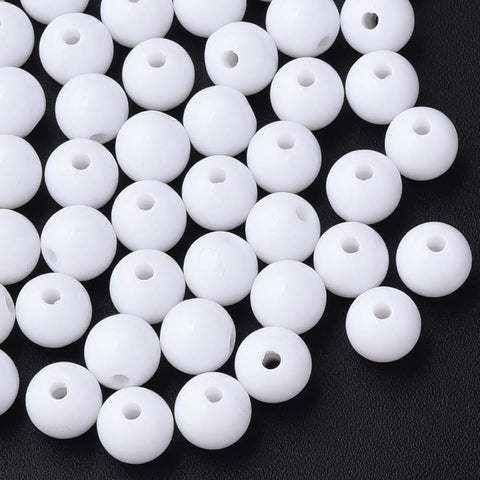 White Opaque Acrylic Round Beads – 8 × 7mm, 2mm Hole Opaque Acrylic Round Beads 8 × 7mm | BalzarCrafts