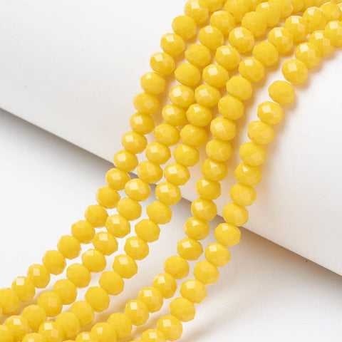 YELLOW GOLD (BE7914-D05) Opaque Glass beads, Faceted, Rondelle, 4x3mm (1 STR) Opaque Glass beads, Faceted, Rondelle, 4x3mm (1 STR)