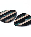 LIGHT SEA GREEN (OR8784-D01) (OR8784-X) Stripe Resin & Walnut Wood Pendants, Teardrop, 36x26x3mm (2 PCS) (OR8784-X) Stripe Resin & Walnut Wood Pendants, Teardrop, 36x26x3mm (2 PCS)