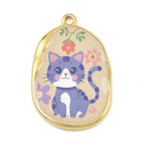 Oval Cat Pendant 18K Gold PVD – Stainless Steel Charm Wheat 33.5mm Oval Cat Pendant 18K Gold PVD – Stainless Steel Charm Wheat 33.5mm | Cyprus