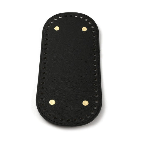 BLACK Oval PU Leather Bag Base – Knitting & Crochet Bag Base with Iron Studs, 223x102x9mm Oval PU Leather Bag Base – Knitting & Crochet Bag Base with Iron Studs, 223x102x9mm