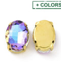 Oval Sew on Rhinestone, Faceted Glass Rhinestone, Golden Tone 201 Stainless Steel Settings, 14x10mm Oval Sew on Rhinestone, Faceted Glass Rhinestone, Golden Tone 201 Stainless Steel Settings, 14x10mm