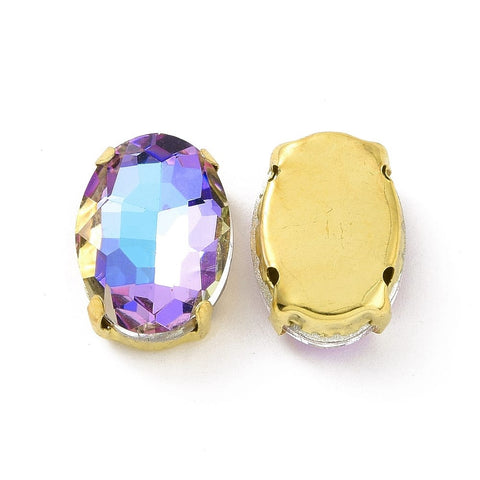 VITRAIL LIGHT Oval Sew on Rhinestone, Faceted Glass Rhinestone, Golden Tone 201 Stainless Steel Settings, 14x10mm Oval Sew on Rhinestone, Faceted Glass Rhinestone, Golden Tone 201 Stainless Steel Settings, 14x10mm