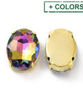Oval Sew on Rhinestone, Faceted Glass Rhinestone, Golden Tone 201 Stainless Steel Settings 18x13mm Oval Sew on Rhinestone, Faceted Glass Rhinestone, Golden Tone 201 Stainless Steel Settings 18x13mm