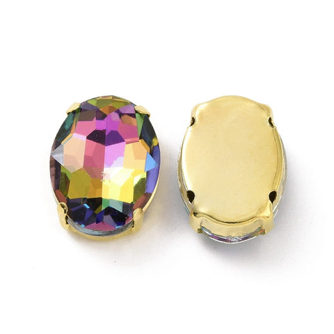 VOLCANO Oval Sew on Rhinestone, Faceted Glass Rhinestone, Golden Tone 201 Stainless Steel Settings 18x13mm Oval Sew on Rhinestone, Faceted Glass Rhinestone, Golden Tone 201 Stainless Steel Settings 18x13mm