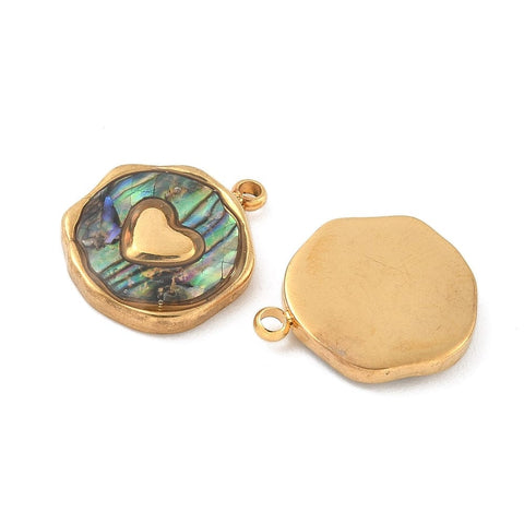 PAUA 304 Stainless Steel Pave Natural Heart Pendants – Real 18K Gold Plated – 15.5x13mm 304 Stainless Steel Pave Natural Heart Pendants – Real 18K Gold Plated – 15.5x13mm