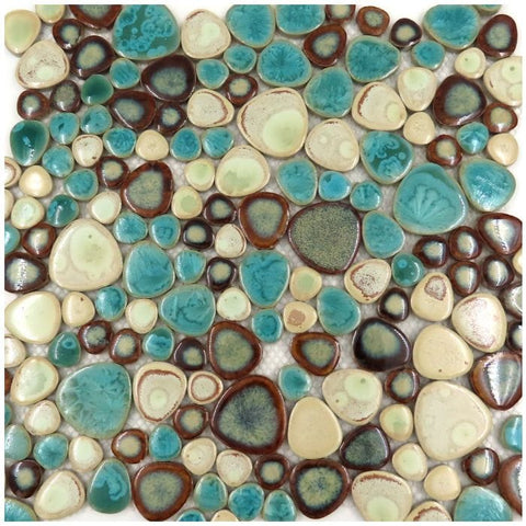 Pebble-Shaped Porcelain Mosaic Tiles on Mesh – 30x30cm Sheet Pebble Porcelain Mosaic Tiles on Mesh 30x30cm | Indoor & Outdoor