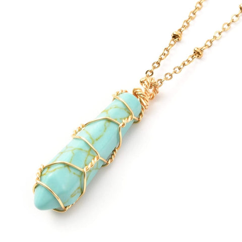 SYNTHEITIC TURQUOISE Pendant Necklace, Copper Wire Wrap Pendant and 304 Stainless Steel Necklace,(40.5cm) Pendant Necklace, Copper Wire Wrap Pendant and 304 Stainless Steel Necklace,(40.5cm)