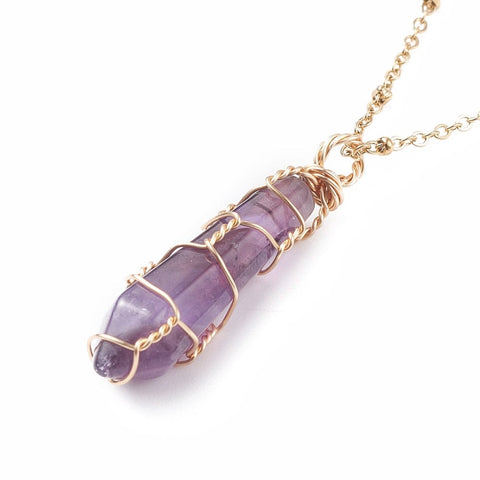 NATURAL AMETHYST Pendant Necklace, Copper Wire Wrap Pendant and 304 Stainless Steel Necklace,(40.5cm) Pendant Necklace, Copper Wire Wrap Pendant and 304 Stainless Steel Necklace,(40.5cm)