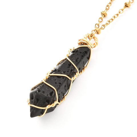 NAT.LAVA ROCK Pendant Necklace, Copper Wire Wrap Pendant and 304 Stainless Steel Necklace,(40.5cm) Pendant Necklace, Copper Wire Wrap Pendant and 304 Stainless Steel Necklace,(40.5cm)