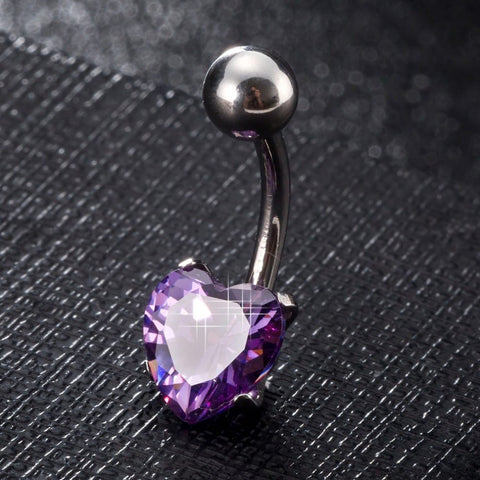 PURPLE Piercing Jewelry, Brass Cubic Zirconia Navel Ring, Belly Rings, with 304 Stainless Steel Bar, Heart, Platinum, Pearl Pink, 20x8mm Piercing Jewelry, Brass Cubic Zirconia Navel Ring, Belly Rings, with 304 Stainless Steel Bar, Heart, Platinum, Pearl Pink, 20x8mm