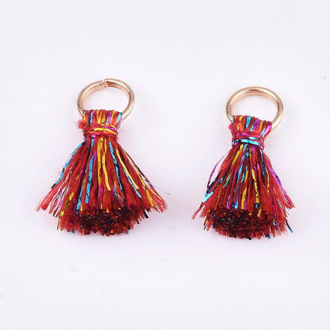 Redish Brown Polyester Tassel Pendants, with Metallic Cord, 10~15mm Polyester Tassel Pendants, with Metallic Cord, 10~15mm