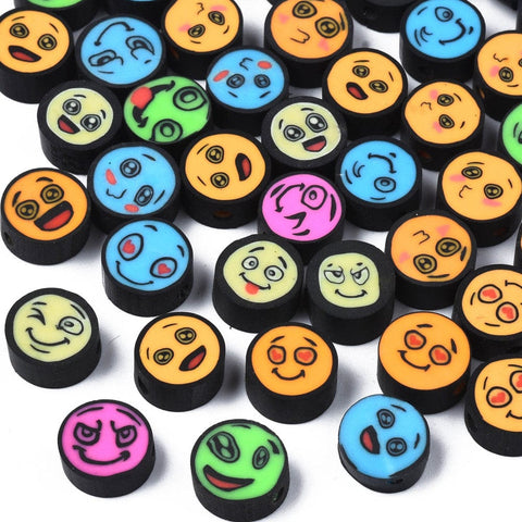 Polymer Clay Beads, Flat Round with Expression, Mixed 9~10mm Polymer Clay Beads, Flat Round with Expression, Mixed 9~10mm
