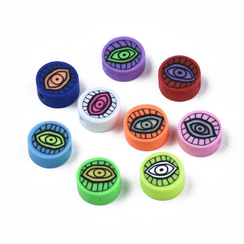 Polymer Clay Beads, Flat Round with Eye, Mixed Color, 9~10x4~5mm Polymer Clay Beads, Flat Round with Eye, Mixed Color, 9~10x4~5mm