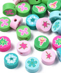 Polymer Clay Beads, Flat Round with Plant/Animal, Mixed, 9~10x4~5mm Polymer Clay Beads, Flat Round with Plant/Animal, Mixed, 9~10x4~5mm