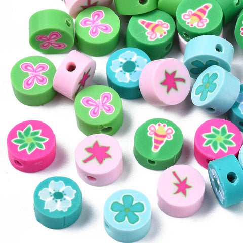 Polymer Clay Beads, Flat Round with Plant/Animal, Mixed, 9~10x4~5mm Polymer Clay Beads, Flat Round with Plant/Animal, Mixed, 9~10x4~5mm