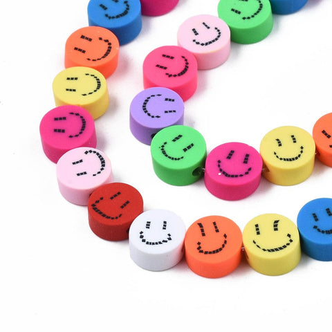 Polymer Clay Beads, Flat Round with Smiling Face, Mixed 9~9.5mm Polymer Clay Beads, Flat Round with Smiling Face, Mixed 9~9.5mm