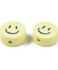 Polymer Clay Beads, Flat Round with Smiling Face, Yellow, 9x4~5mm Polymer Clay Beads, Flat Round with Smiling Face, Yellow, 9x4~5mm