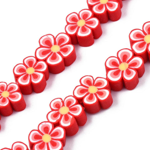 RED Polymer Clay Beads, Flower, 7.5~10mm Polymer Clay Beads, Flower, 7.5~10mm