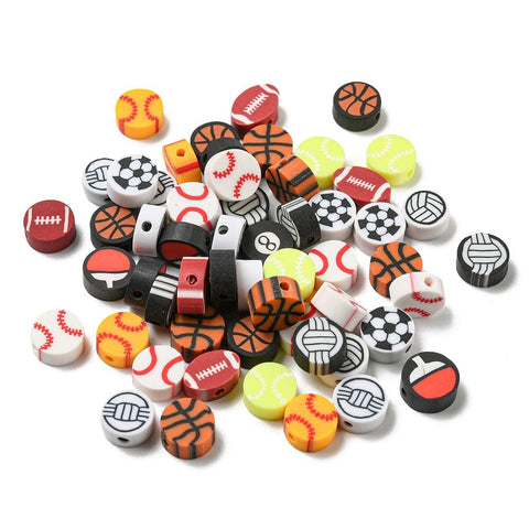 Polymer Clay Beads, Football/Basketball/Rugby/Volleyball/Baseball, Mixed Color 9.5mm Polymer Clay Beads, Football/Basketball/Rugby/Volleyball/Baseball, Mixed Color 9.5mm