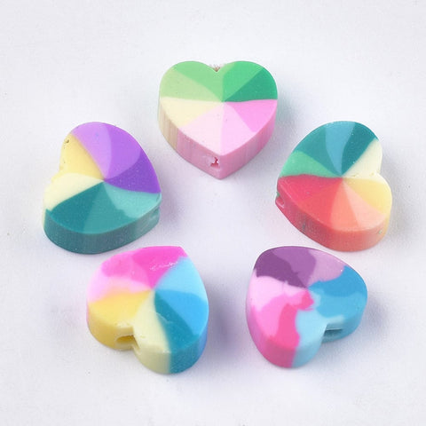 Polymer Clay Beads, Heart, Mixed Color 9~10mm Polymer Clay Beads, Heart, Mixed Color 9~10mm