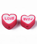 Polymer Clay Beads, Heart with Love, Red, 9~11mm Polymer Clay Beads, Heart with Love, Red, 9~11mm