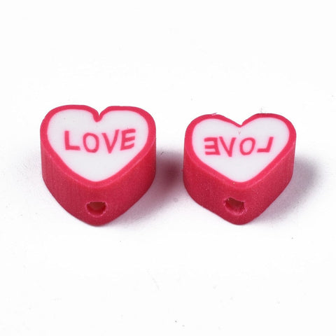 Polymer Clay Beads, Heart with Love, Red, 9~11mm Polymer Clay Beads, Heart with Love, Red, 9~11mm