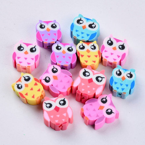 Polymer Clay Beads, Owl, Mixed Color Size: about 9~12mm long Polymer Clay Beads, Owl, Mixed Color Size: about 9~12mm long
