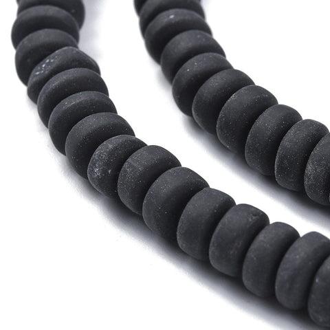 BLACK Polymer Clay Beads Strands, Flat Round, 6~7x3mm Polymer Clay Beads Strands, Flat Round, 6~7x3mm