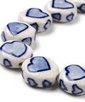 Porcelain Beads, Flat Round with Heart Pattern, Dark Blue, 14~14.5x6.5~7mm Porcelain Beads, Flat Round with Heart Pattern, Dark Blue, 14~14.5x6.5~7mm