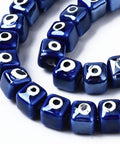 BLUE (CE8927-B) Porcelain Ceramic, Brightly Glazed Cube with Evil Eye, 9.5mm Porcelain Ceramic, Brightly Glazed Cube with Evil Eye, 9.5mm