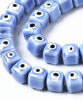 LIGHT SKY BLUE Porcelain Ceramic, Brightly Glazed Cube with Evil Eye, 9.5mm Porcelain Ceramic, Brightly Glazed Cube with Evil Eye, 9.5mm