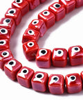 RED (CE8927-G) Porcelain Ceramic, Brightly Glazed Cube with Evil Eye, 9.5mm Porcelain Ceramic, Brightly Glazed Cube with Evil Eye, 9.5mm