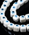 WHITE Porcelain Ceramic, Brightly Glazed Cube with Evil Eye, 9.5mm Porcelain Ceramic, Brightly Glazed Cube with Evil Eye, 9.5mm