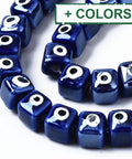 Porcelain Ceramic, Brightly Glazed Cube with Evil Eye, 9.5mm Porcelain Ceramic, Brightly Glazed Cube with Evil Eye, 9.5mm