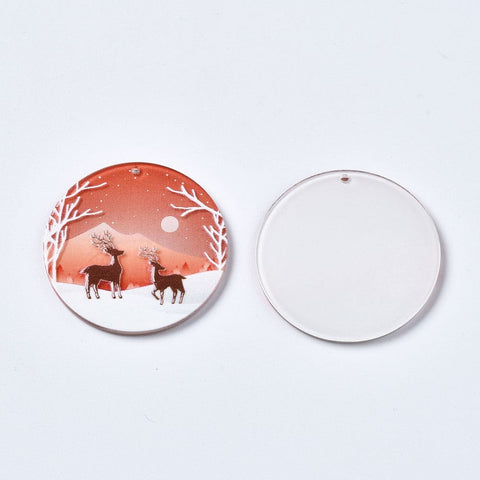Flat Round Reindeer 37x2.5 Hole 1.4mm Printed Acrylic Christmas Pendants Printed Acrylic Christmas Pendants