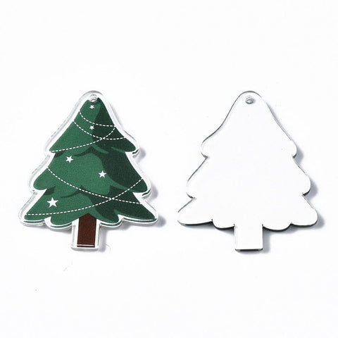 Christmas Tree 35x27x2.5mm Hole 1.6mm Printed Acrylic Christmas Pendants Printed Acrylic Christmas Pendants