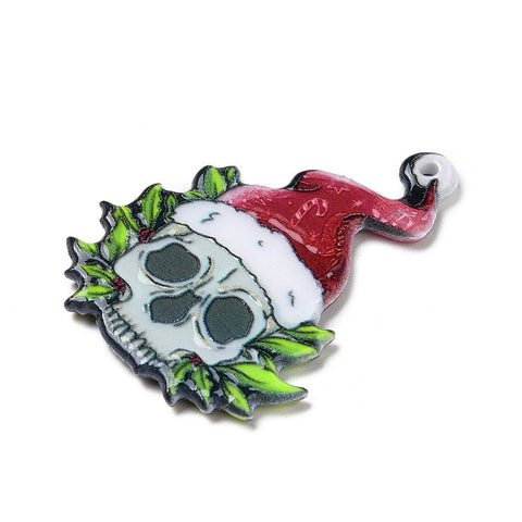 SKULL 40x30x2mm Hole 1.8mm Printed Christmas Acrylic Pendants Printed Christmas Acrylic Pendants