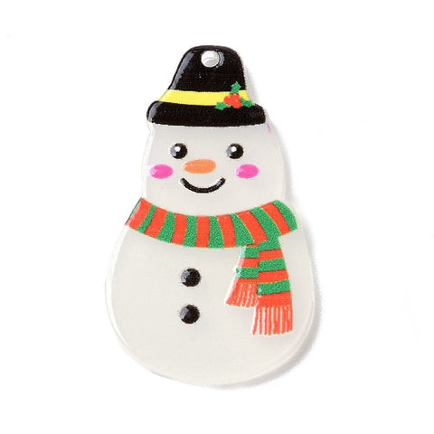 SNOWMAN 37x21x1.6mm Hole 1.6mm Printed Christmas Acrylic Pendants Printed Christmas Acrylic Pendants