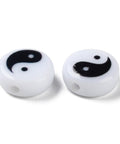 Printed Opaque Acrylic Beads, Flat Round with Yin-yang Pattern, Black Size: about 10mm Printed Opaque Acrylic Beads, Flat Round with Yin-yang Pattern, Black Size: about 10mm