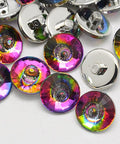 Rainbow Plated Acrylic Shank Buttons – 10mm Faceted Cone, 1-Hole Rainbow Plated Acrylic Shank Buttons – 10mm Faceted Cone, 1-Hole